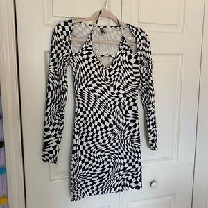 Trippy Checkered Cut Out Dress